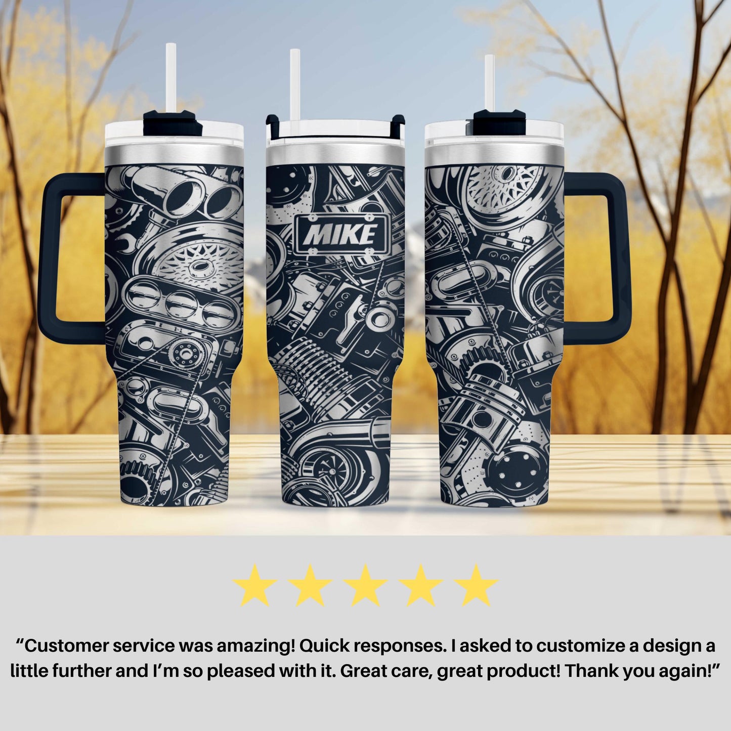 Mechanic Engraved Gear Head Grease Monkey 40oz Personalized Tumbler