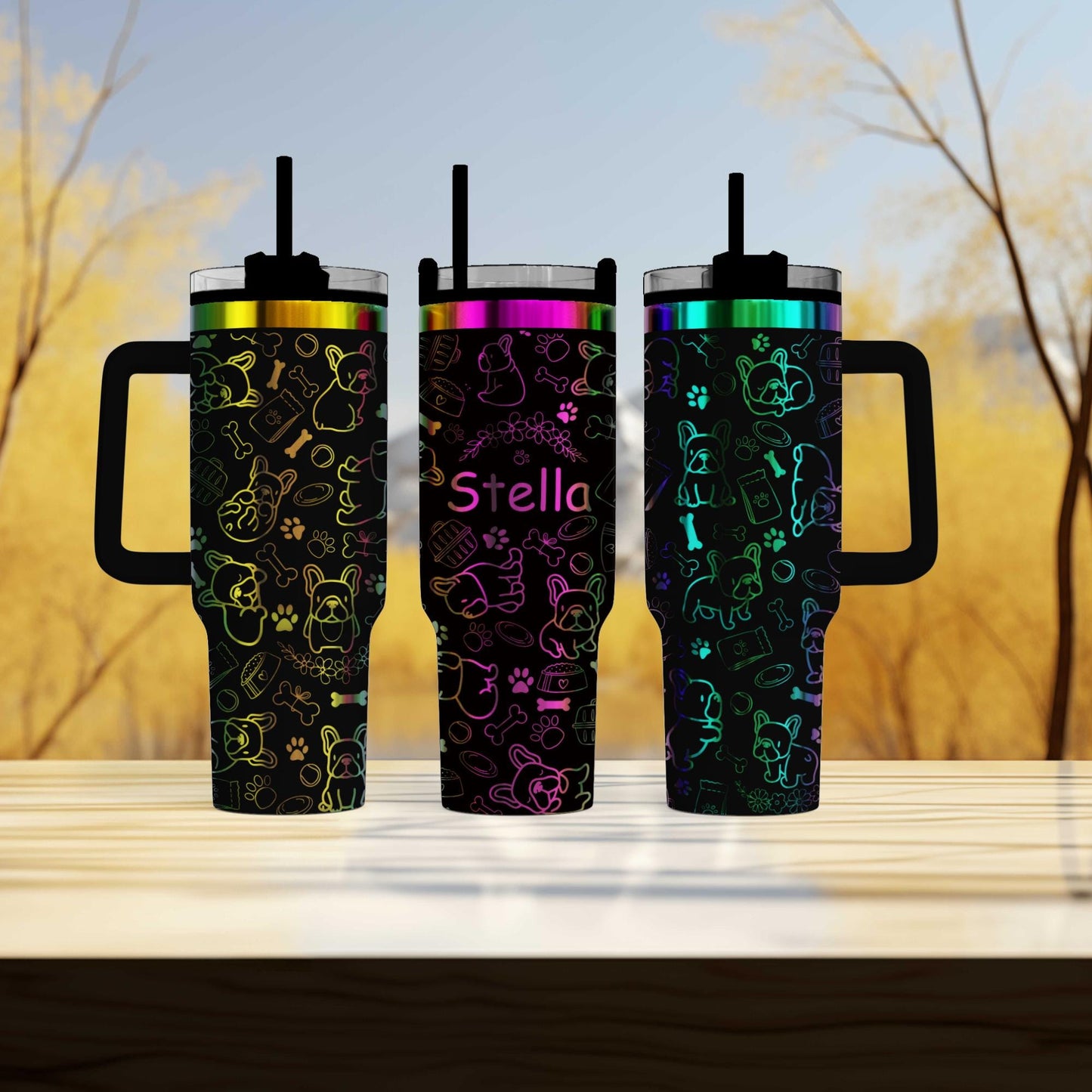 French Bulldog Personalized Tumbler - 40oz Cup with Custom Pup's Name - Laser Engraved Pet Lover Gift