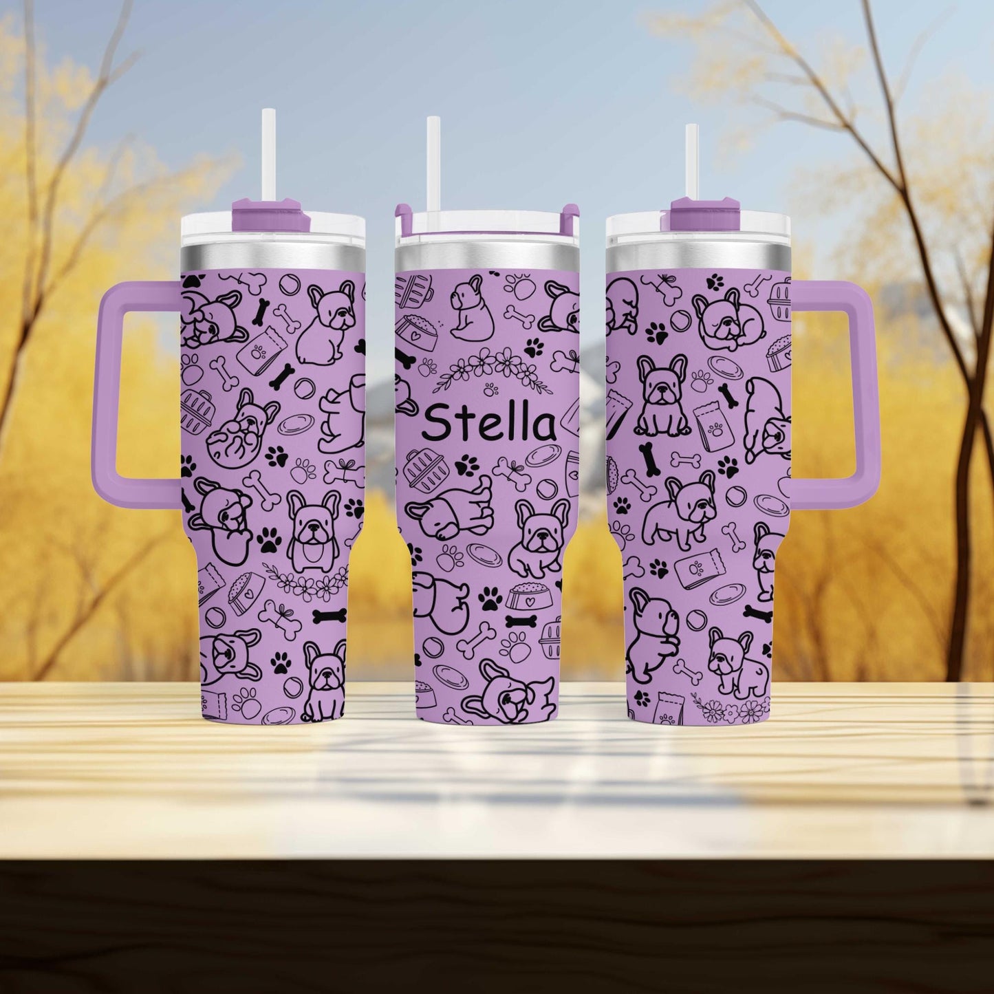 French Bulldog Personalized Tumbler - 40oz Cup with Custom Pup's Name - Laser Engraved Pet Lover Gift