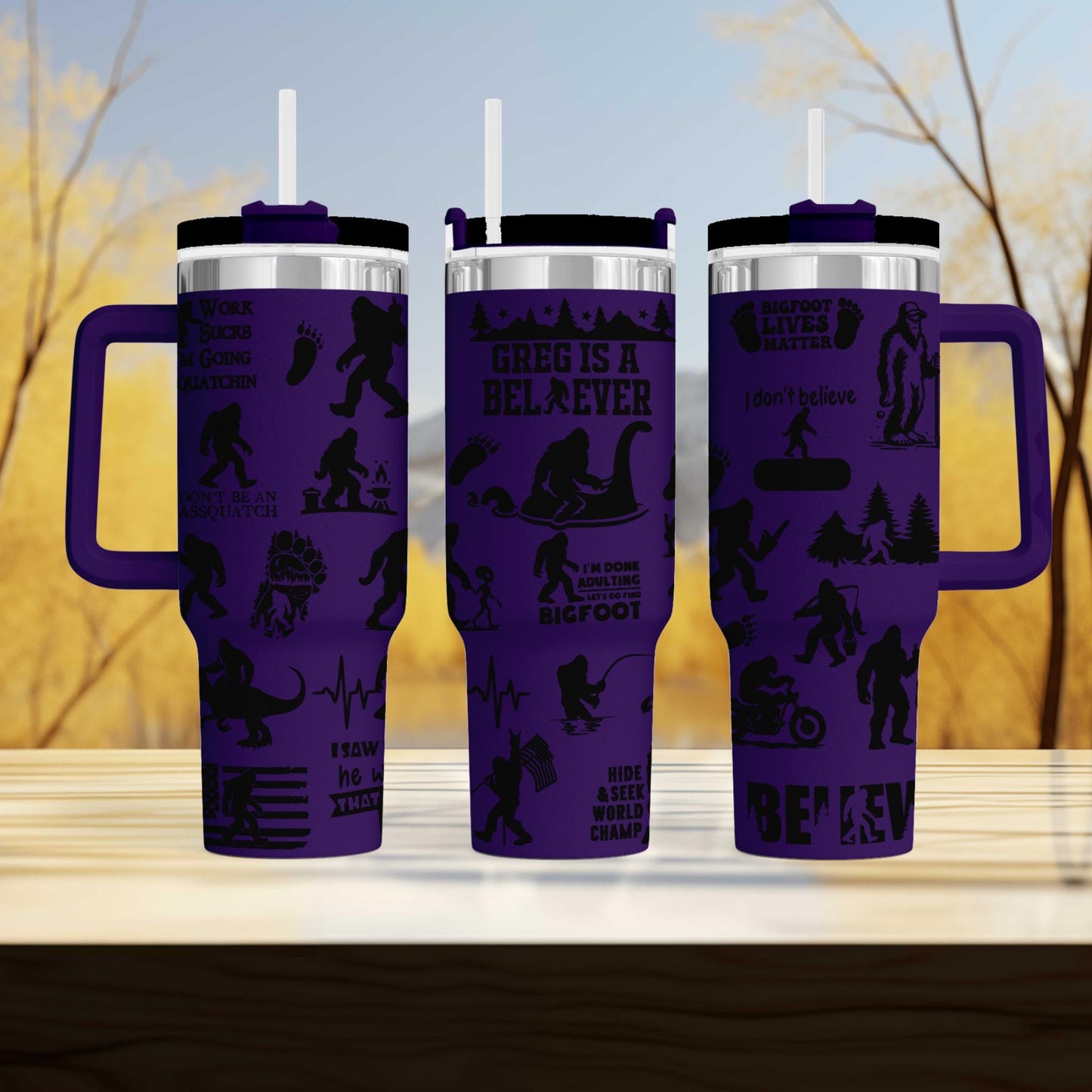 Bigfoot Sasquatch Engraved 40oz Tumbler with Funny Quote | Custom Insulated Travel Mug | Unique Sasquatch Lover Gift