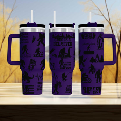 Bigfoot Sasquatch Engraved 40oz Tumbler with Funny Quote | Custom Insulated Travel Mug | Unique Sasquatch Lover Gift