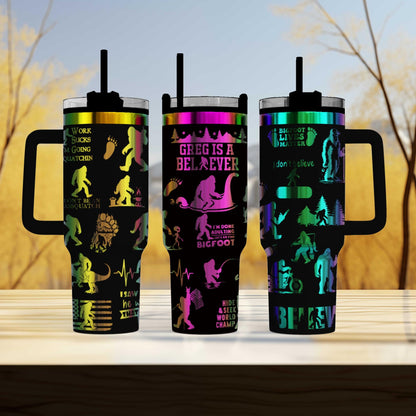 Bigfoot Sasquatch Engraved 40oz Tumbler with Funny Quote | Custom Insulated Travel Mug | Unique Sasquatch Lover Gift