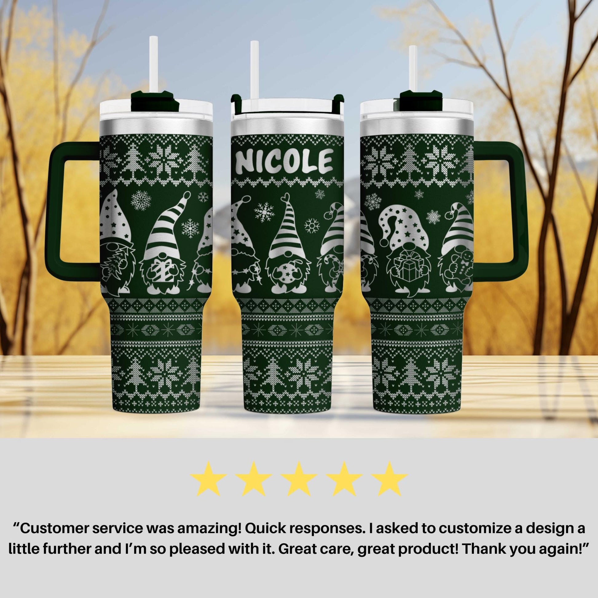 a couple of green coffee mugs sitting on top of a table