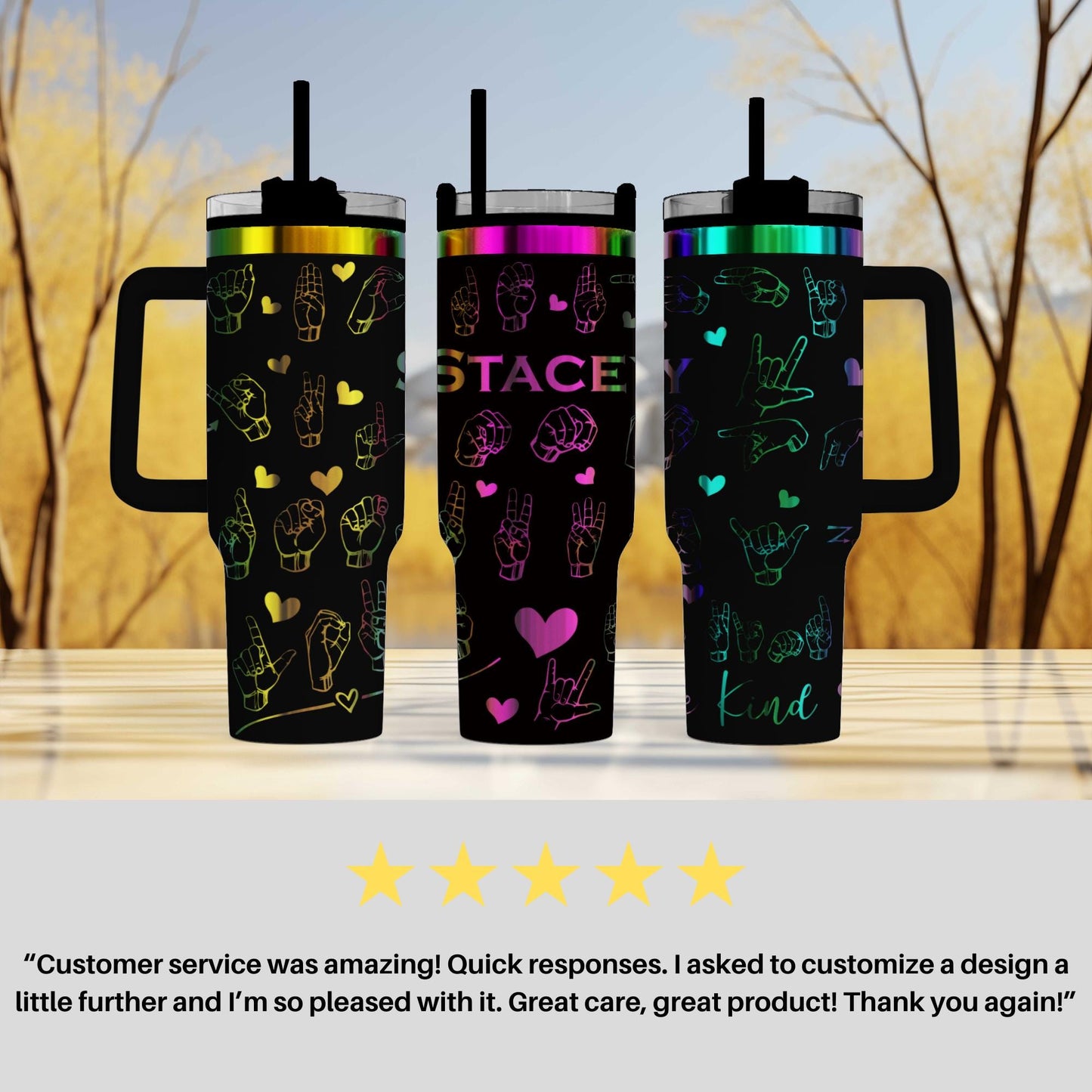 ASL Deaf Culture Insulated  engraved Tumbler - Personalized with name 40oz Drinkware for Deaf Awareness & Gifts