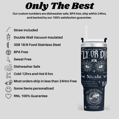 a black tumbler cup with the words, only the best