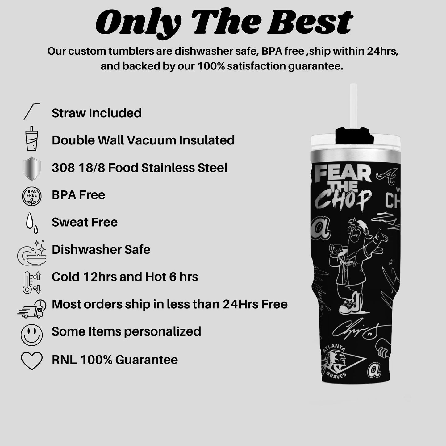 Atlanta Braves 40oz Baseball Tumbler - Americas Baseball Team