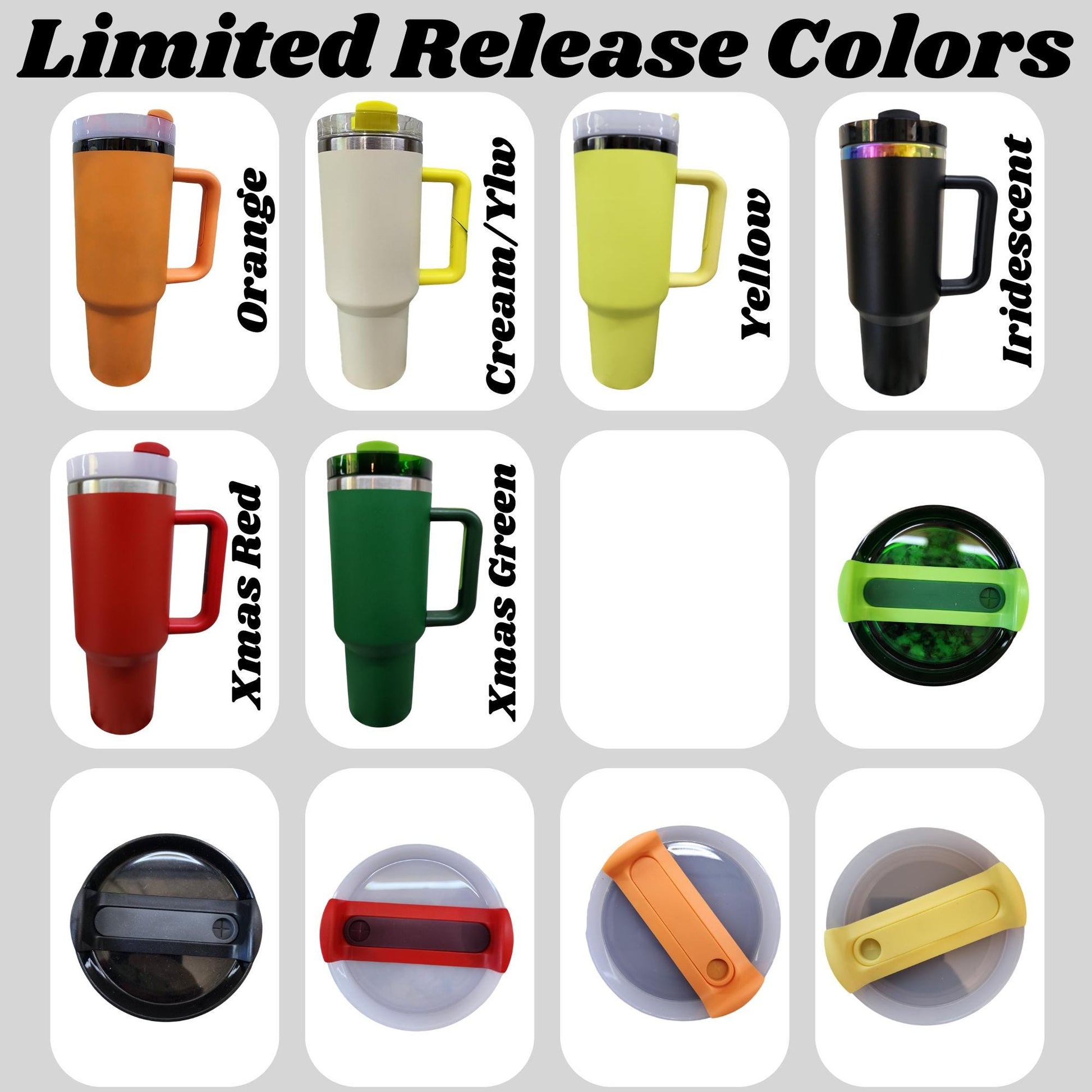 a collage of different colored coffee mugs
