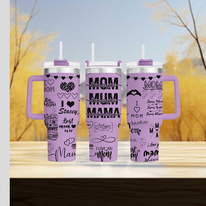 a couple of purple cups sitting on top of a wooden table