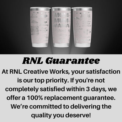 three white cups with black writing on them