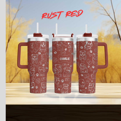 a couple of red cups sitting on top of a wooden table