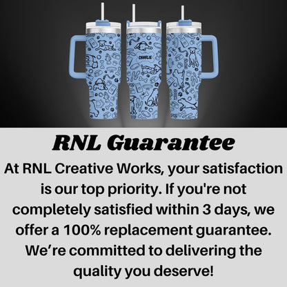 a couple of blue cups sitting next to each other