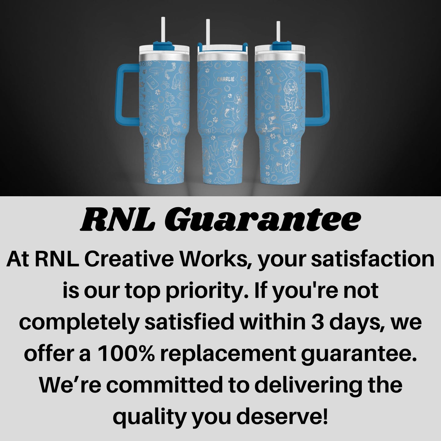 three blue insulated tumblers sitting next to each other