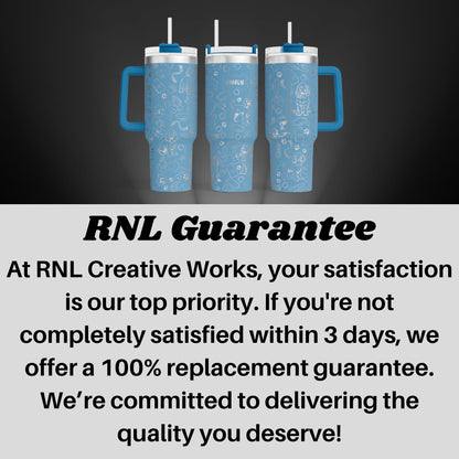 three blue insulated tumblers sitting next to each other