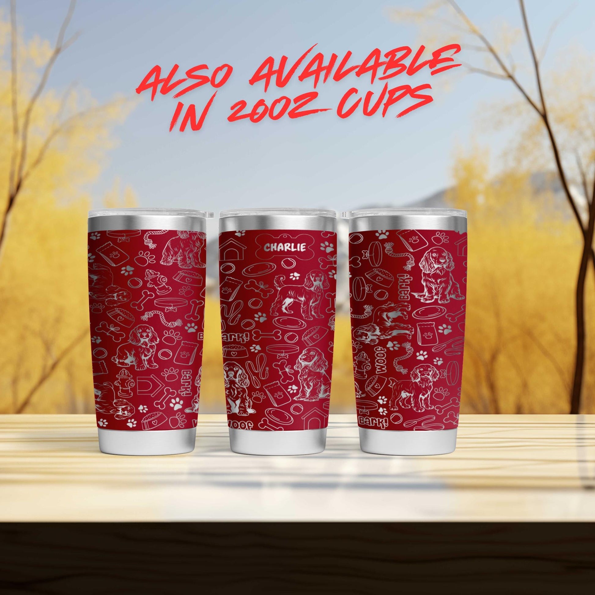 three red cups sitting on top of a wooden table