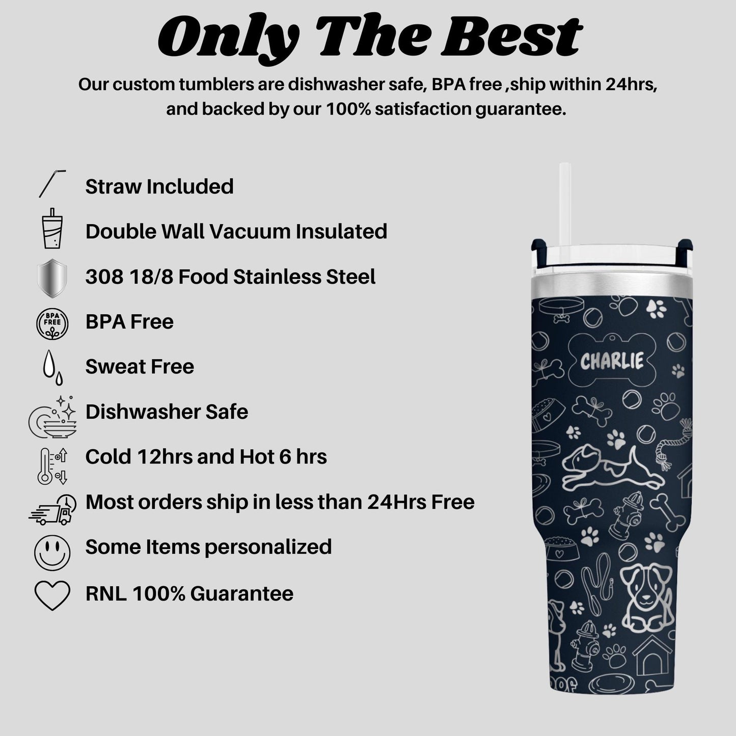 a tumbler cup with a black and white design on it