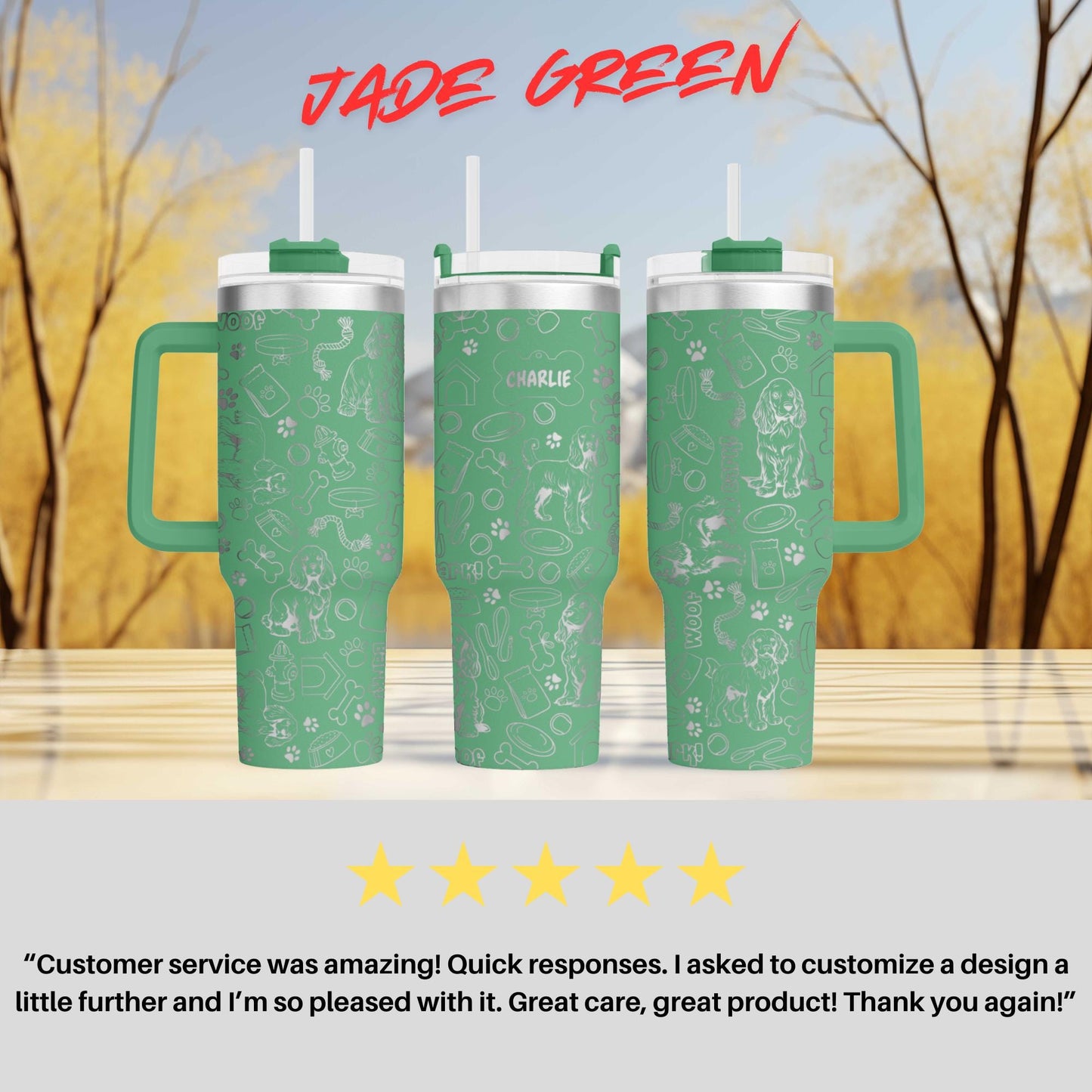 three green tumblers sitting next to each other on a table
