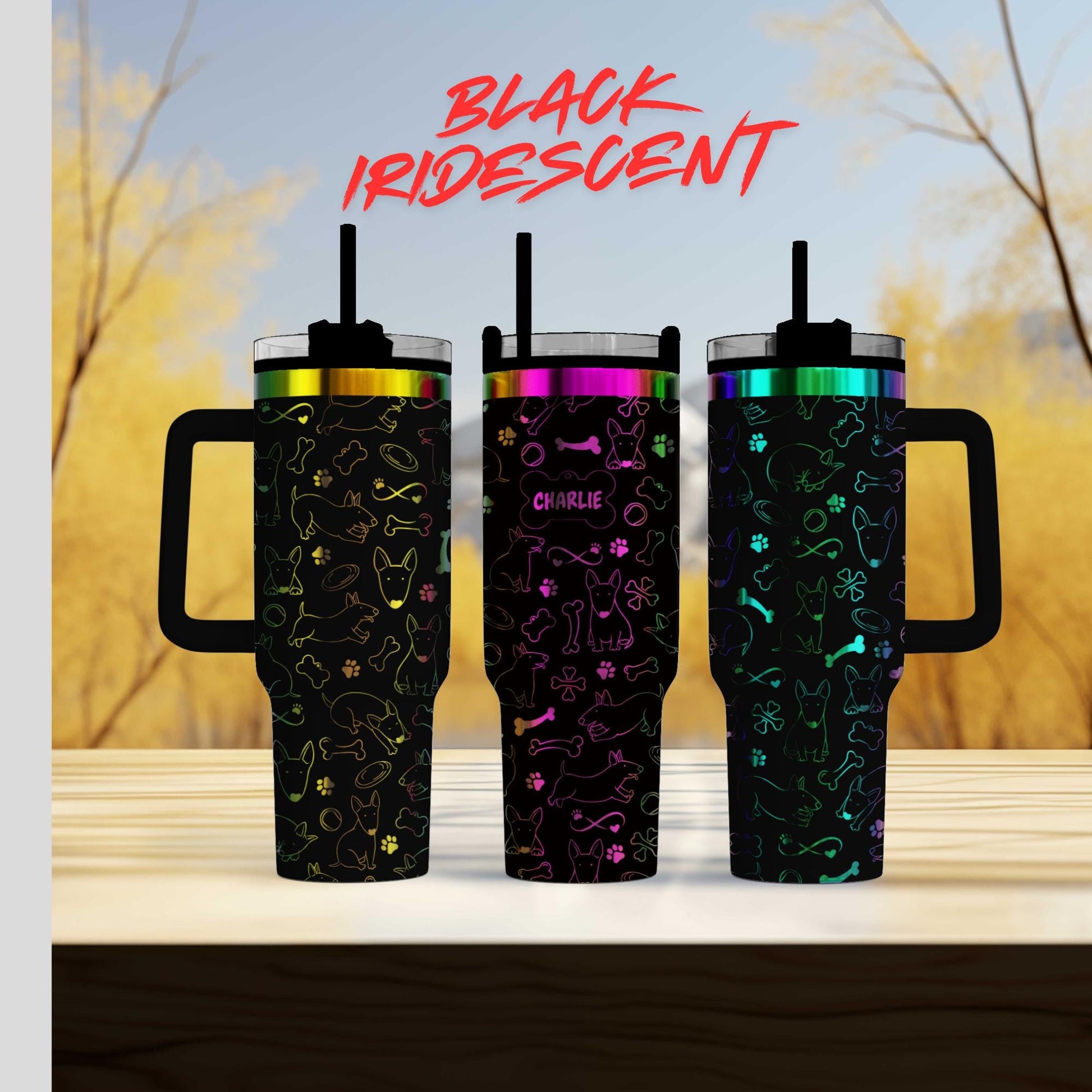 a couple of cups sitting on top of a wooden table