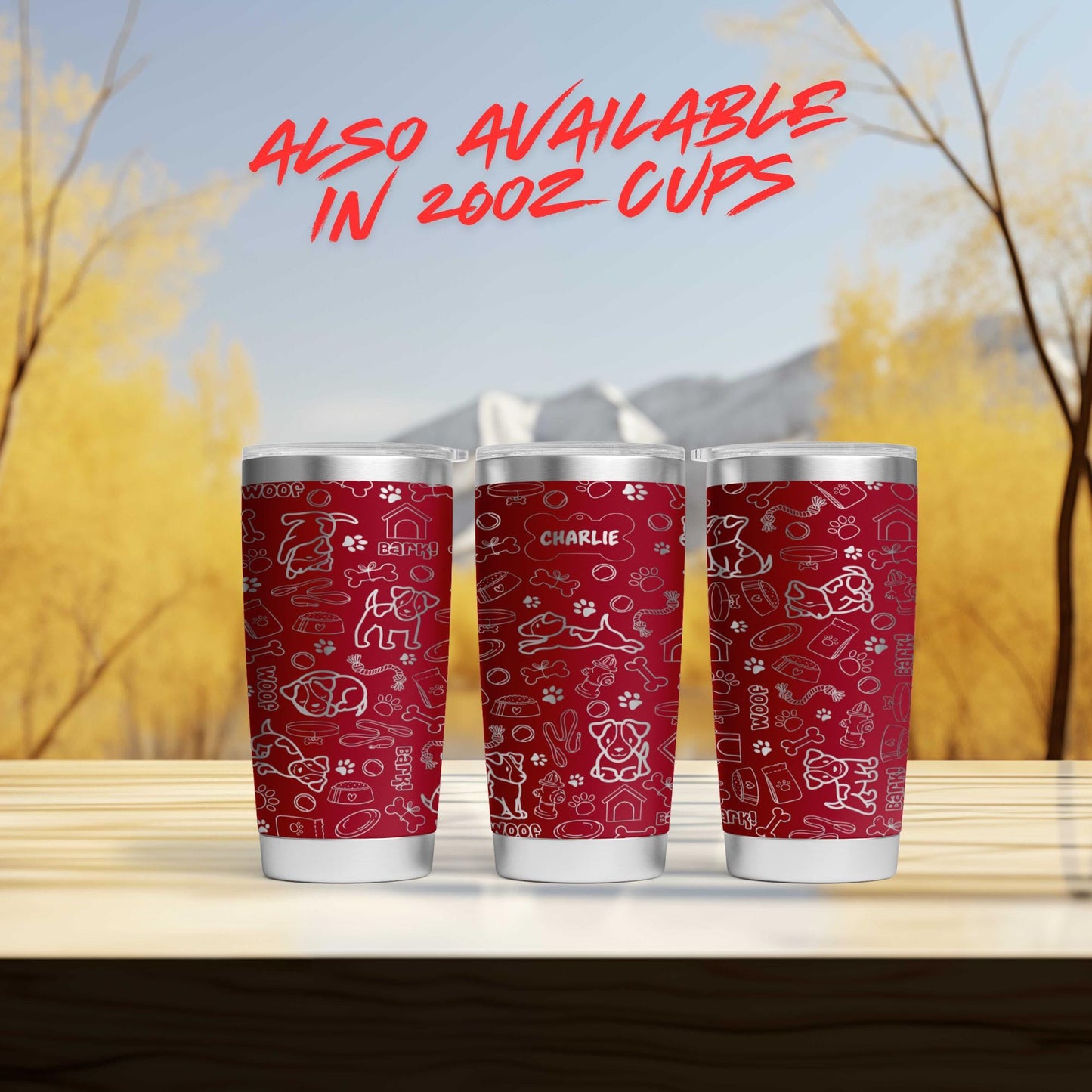 three red cups sitting on top of a wooden table