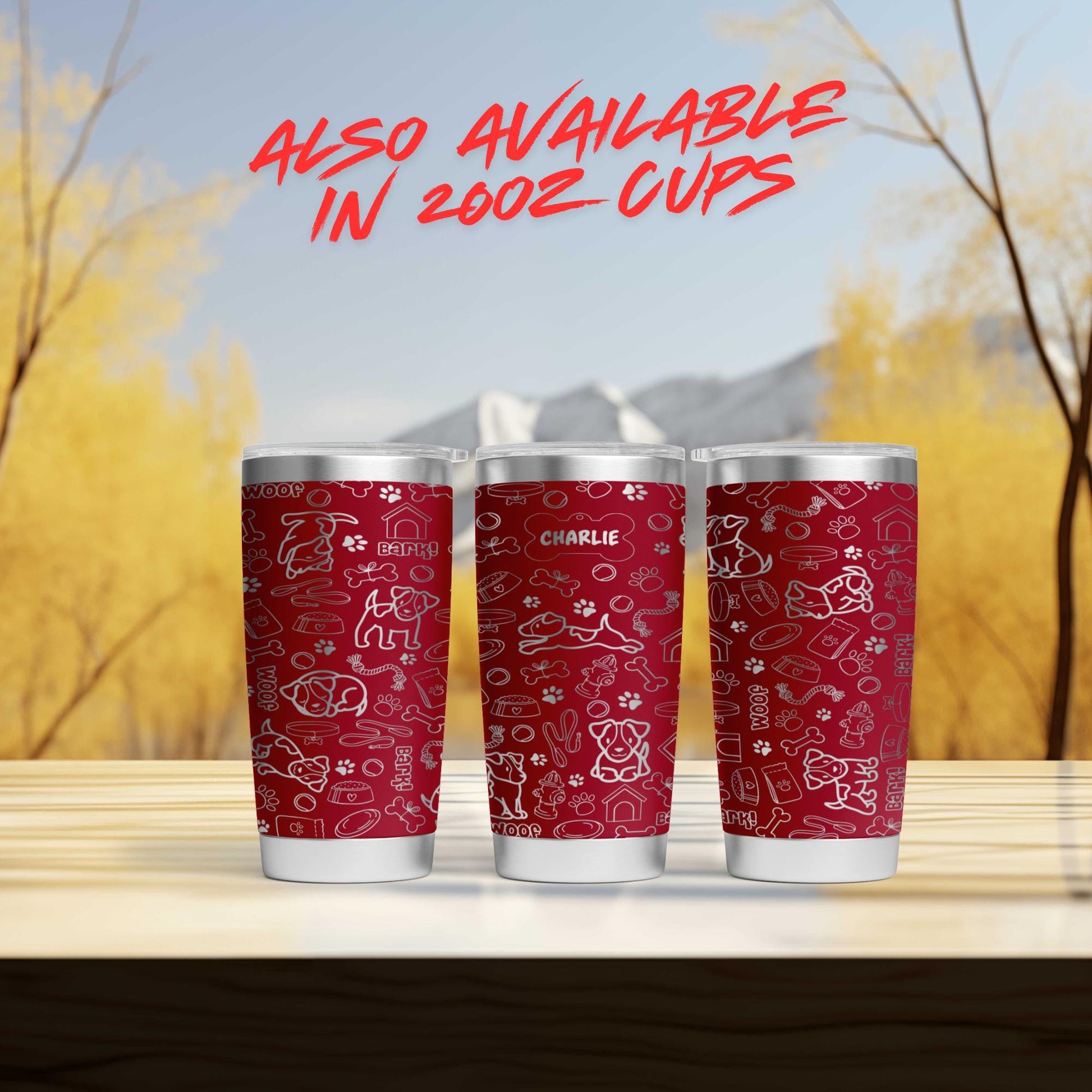 three red cups sitting on top of a wooden table