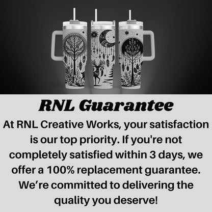 a black and white photo of two mugs with the caption rnl guarantee