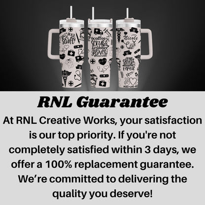 three white cups with black and white designs on them