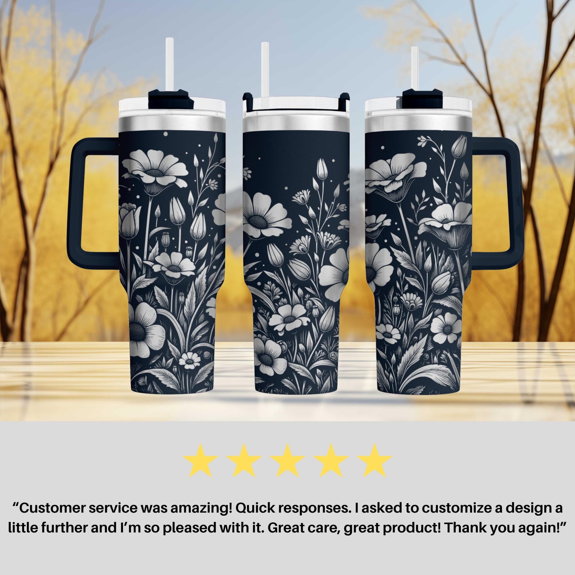 a set of three travel mugs sitting on top of a table