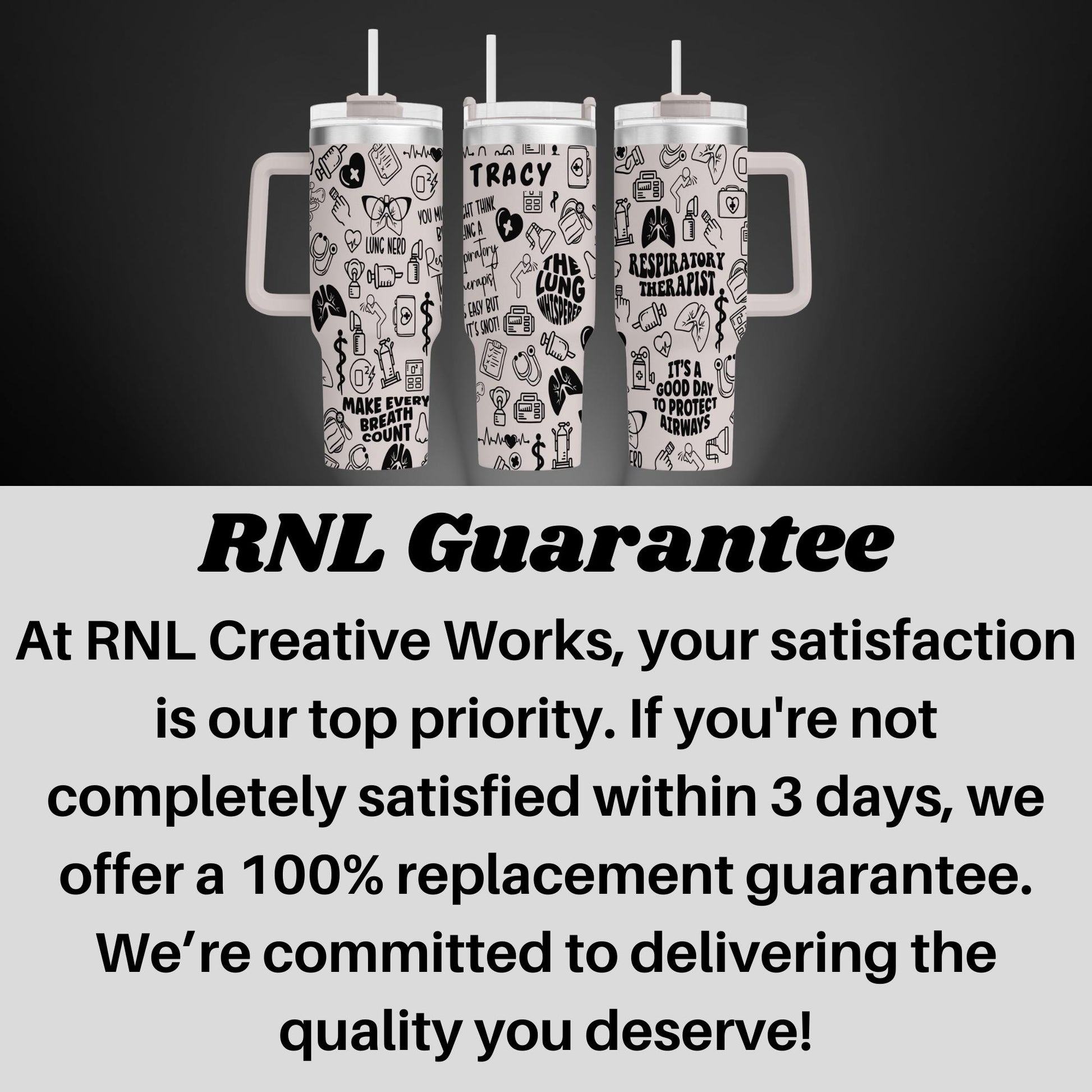 three white mugs with black and white designs on them