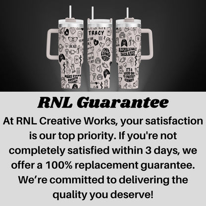 three white mugs with black and white designs on them
