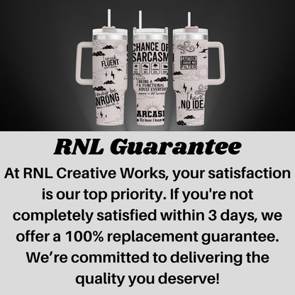 three travel mugs with the words rni guarantee
