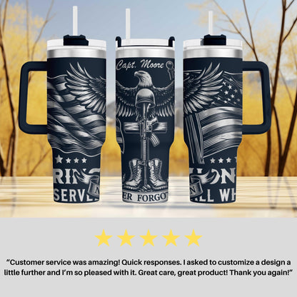 a set of three travel mugs sitting on top of a table