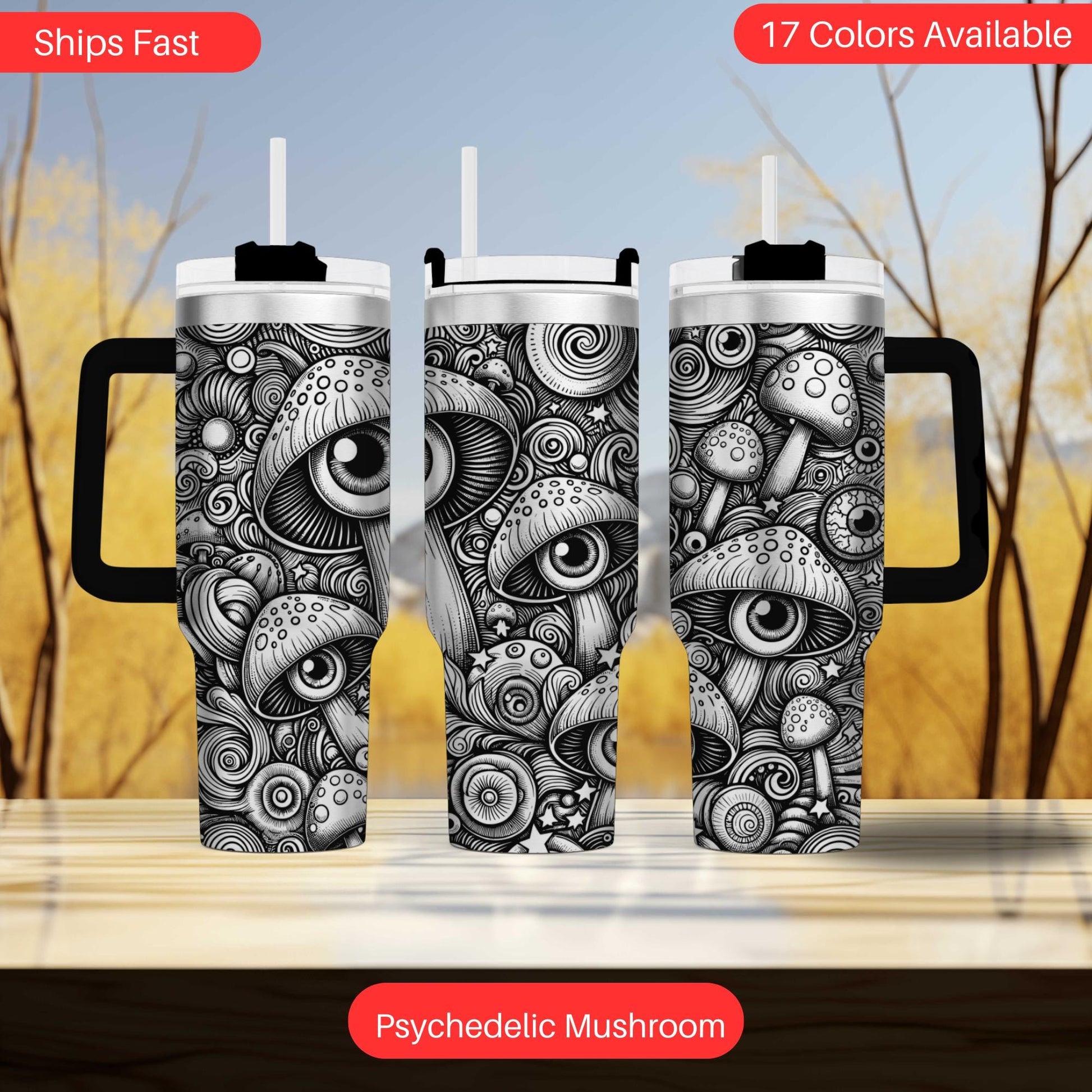 40oz engraved psychedelic mushroom tumbler gift custom laser engraved trippy boho cup for her unique hippie drinkware birthday present
