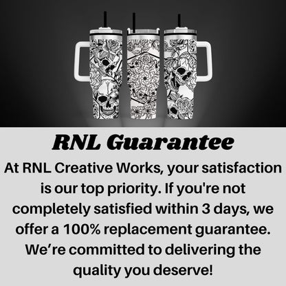 a black and white photo with a caption that says rnl guarantee