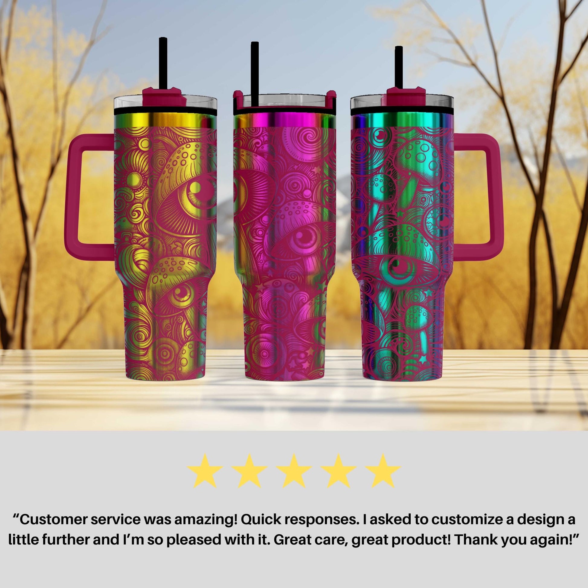 40oz engraved psychedelic mushroom tumbler gift custom laser engraved trippy boho cup for her unique hippie drinkware birthday present