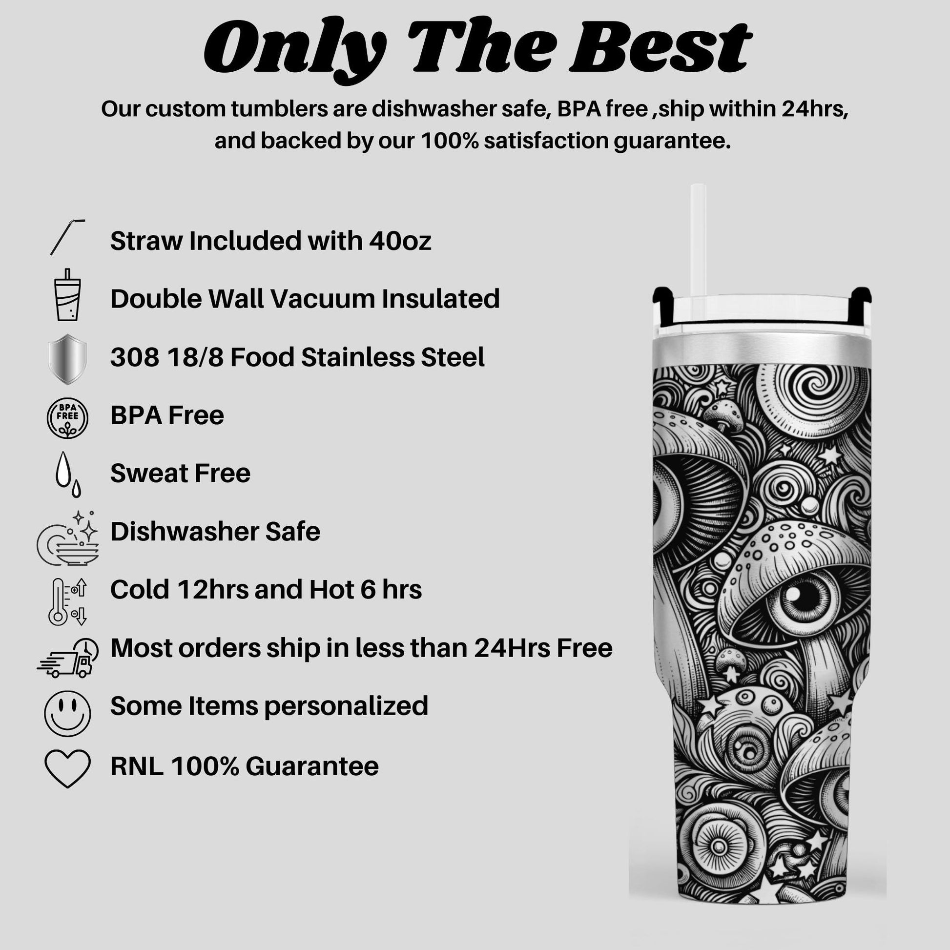 40oz engraved psychedelic mushroom tumbler gift custom laser engraved trippy boho cup for her unique hippie drinkware birthday present