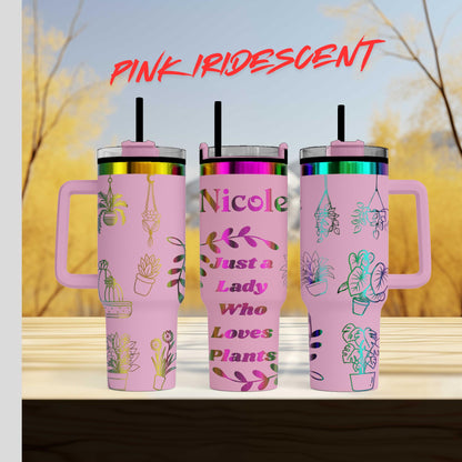 40oz engraved plant lover tumbler personalized garden gift for her funny gardening cup custom plant mom gift just a lady who loves plants tumbler
