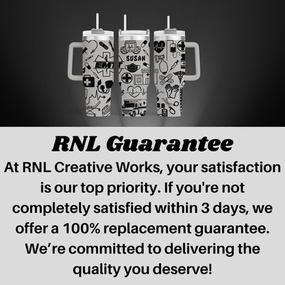 a black and white photo of two mugs with the words rni guarantee