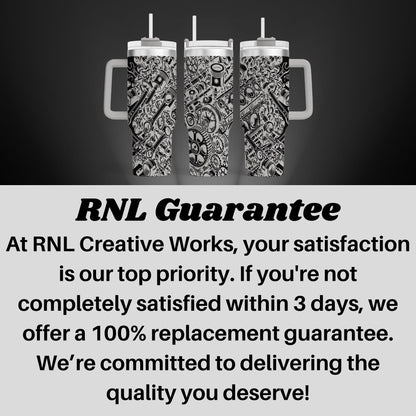 a black and white advertisement with two mugs