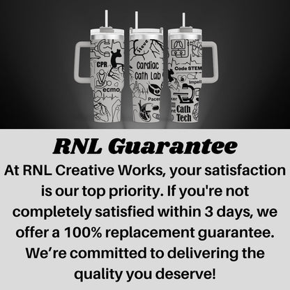a black and white photo with a caption that reads rnl guarantee at creative