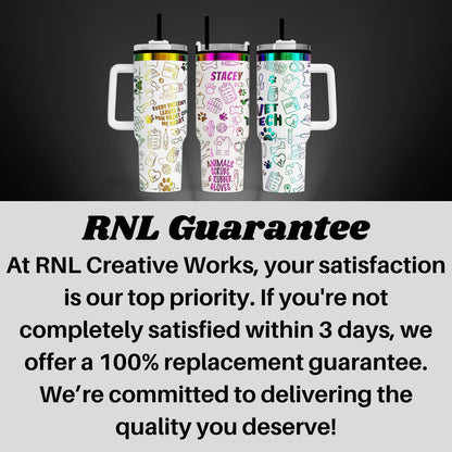 three colorful, patterned tumblers with handles, arranged in a row against a dark background.