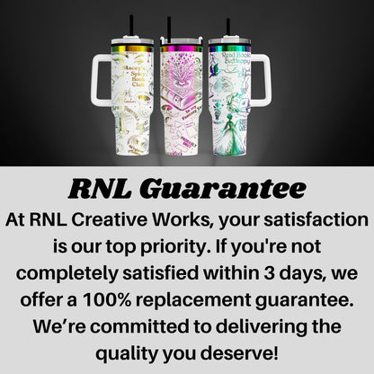 three colorful, patterned mugs with handles, arranged in a row against a dark background.