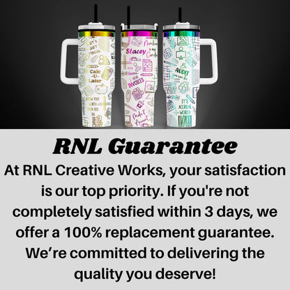 three colorful stainless steel tumblers with various designs and text on them, placed on a dark background.