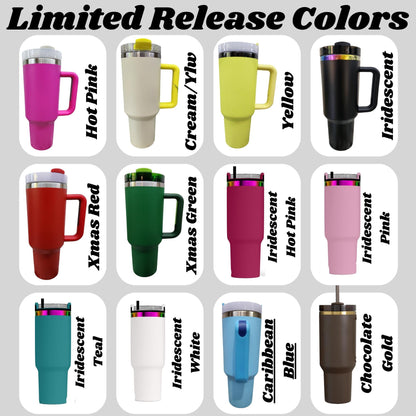 a collection of twelve different colored insulated tumblers, each with unique color options.