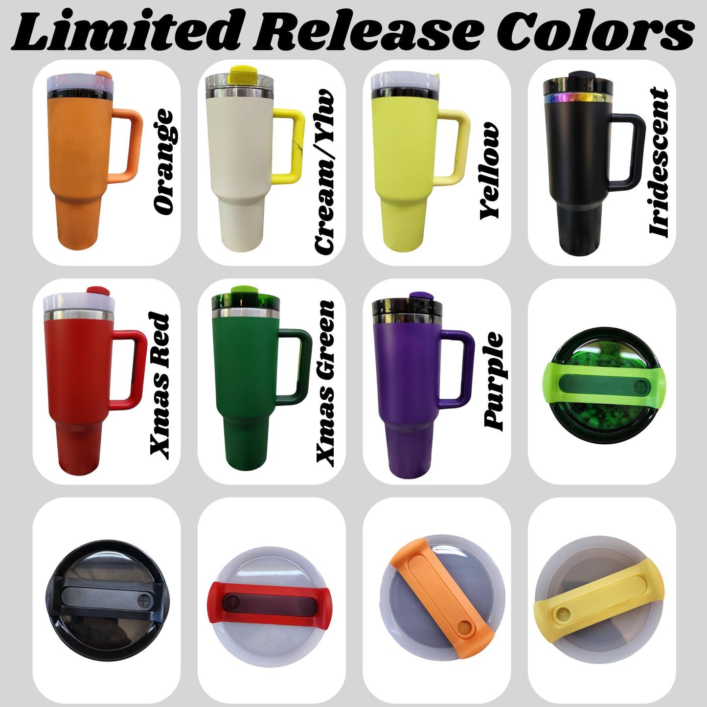 a collection of colorful insulated travel mugs, each with a unique color and design.