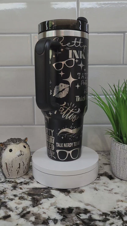 Engraved 40oz Tumbler: Nerdy Curves Ink Edition - Personalized Stainless Steel Mug, Laser Engraved Gift for Drink Lovers