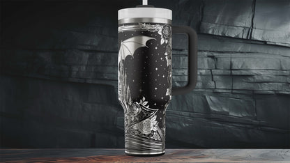 Fantasy Dragon book, Custom Name Cup, Insulated Mug with Handle, Magic Book Lover Gift, Mythical Travel Cup