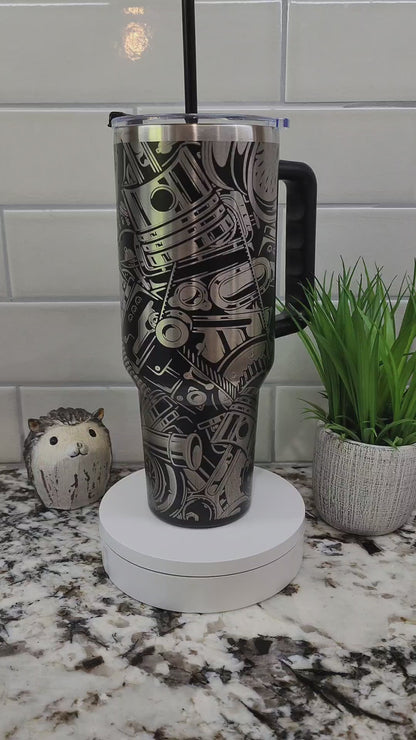 40oz Engraved Gear Head Grease Monkey Tumbler: "Full Throttle Hydration" Edition
