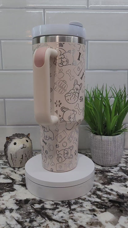 40oz Laser Engraved French Bulldog Tumbler , Personalized With Pups name
