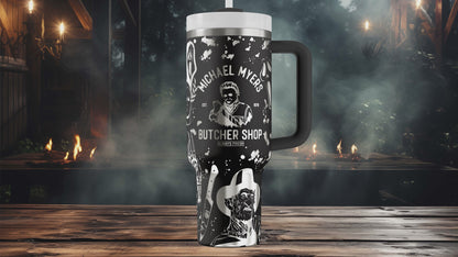 Horror Icon 40oz Tumbler, Laser Engraved Slasher Cup, Freddy Jason Ghostface Michael Myers, Spooky Gift, Halloween Drinkware