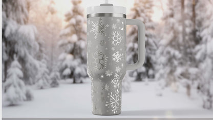 Insulated Stainless Steel Tumbler 40oz – Holiday Snowflake Drinkware, Festive Red Green