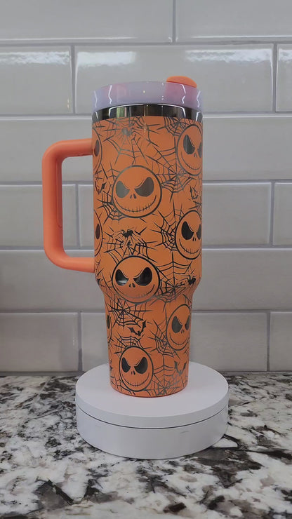 Halloween Horror Pumpkin Face Themed Engraved 40oz Tumbler | Spooky Halloween Gift